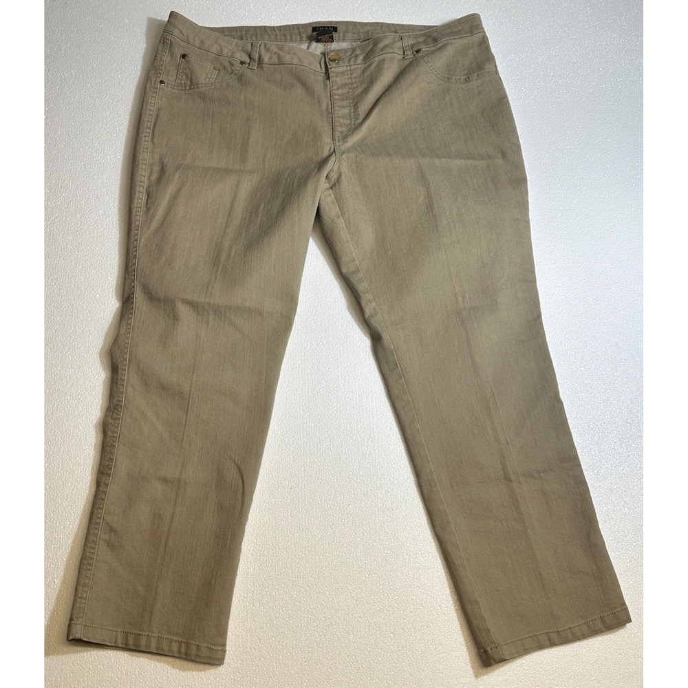 IMAN‎ Womens 2X Short Khaki Tan Straight Leg Stretch Twill Pants Gold Hardware
